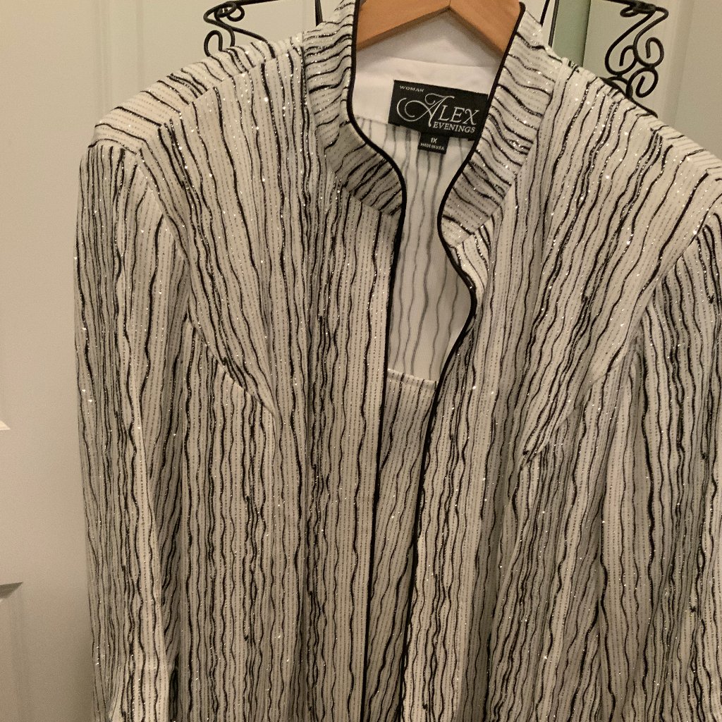 Alex Evenings Glitter Knit Black White Jacket 1x